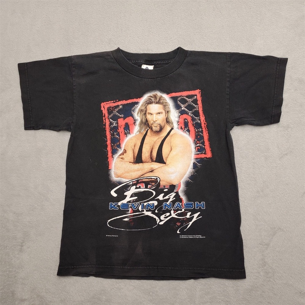 VTG Alstyle Shirt Boys L Black Kevin Nash Big Sexy NWO WCW Wrestling Tee